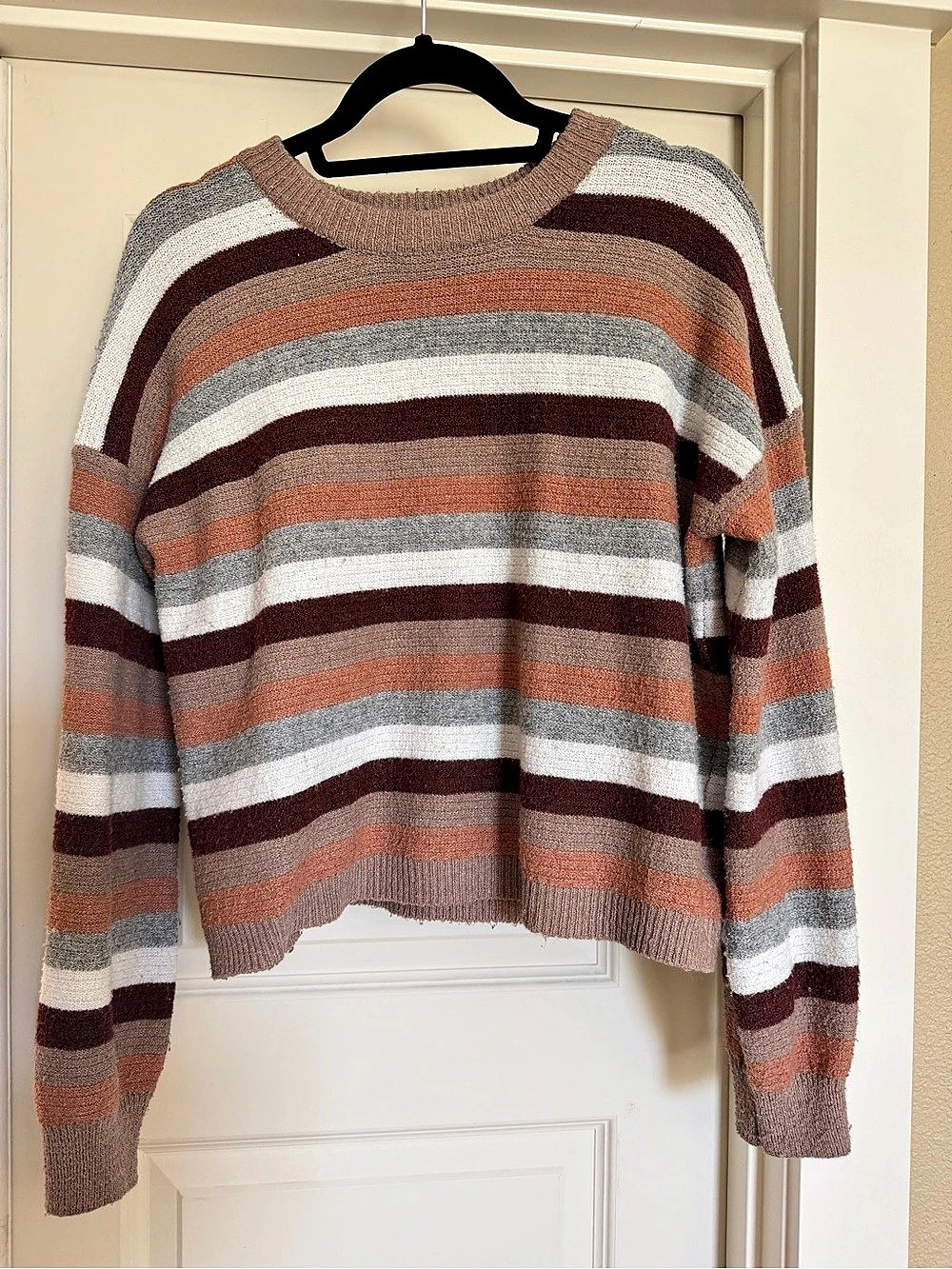 Pink Republic Striped Crewneck Sweater in Brown & Gray Size Medium